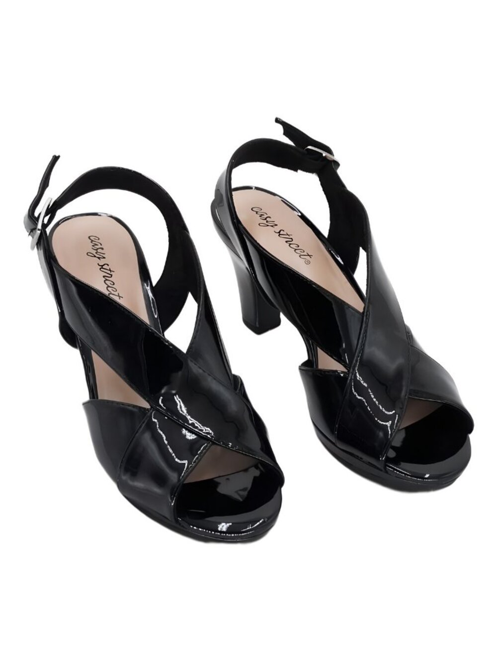Easy Street Women's Christy Peep Toe Dress Sandal Black Patent Size 7.5M